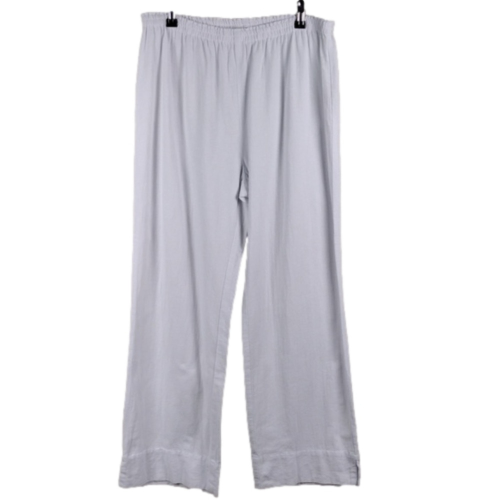 Soft Surroundings White Cotton Mid Rise Elastic Waist Pull On Straight Leg Pants